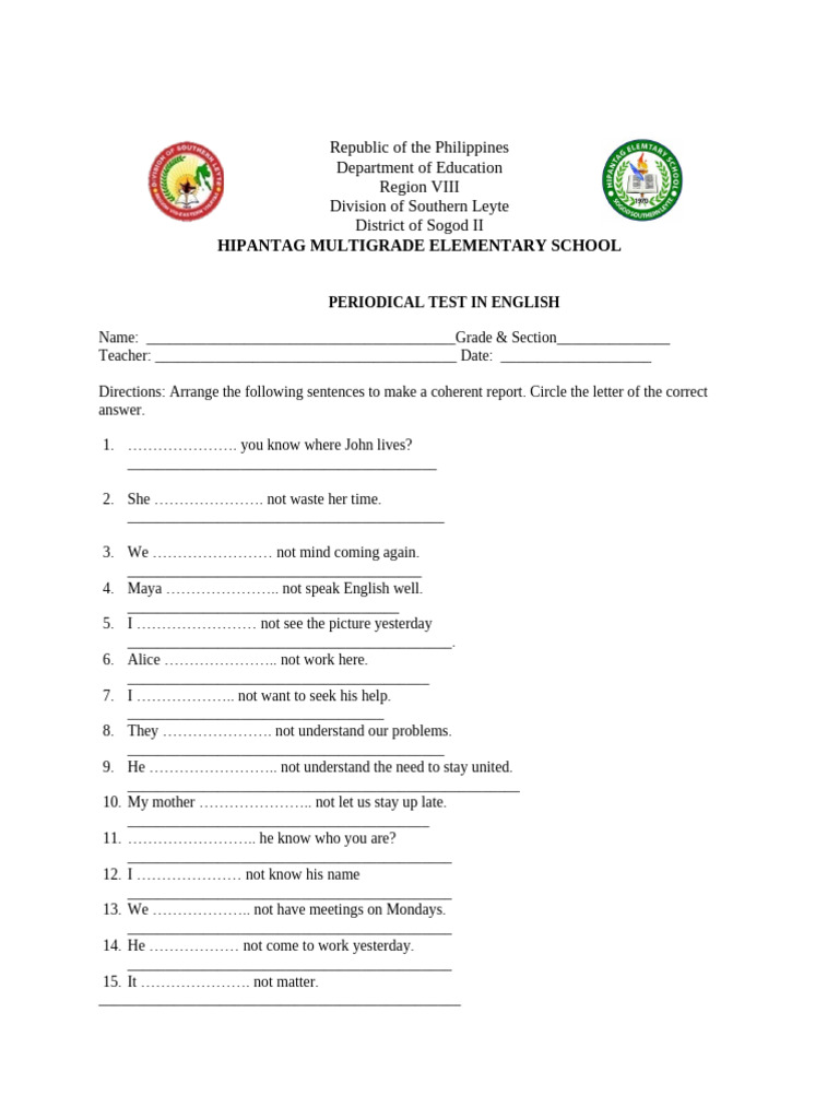 Summative Test English VI | PDF