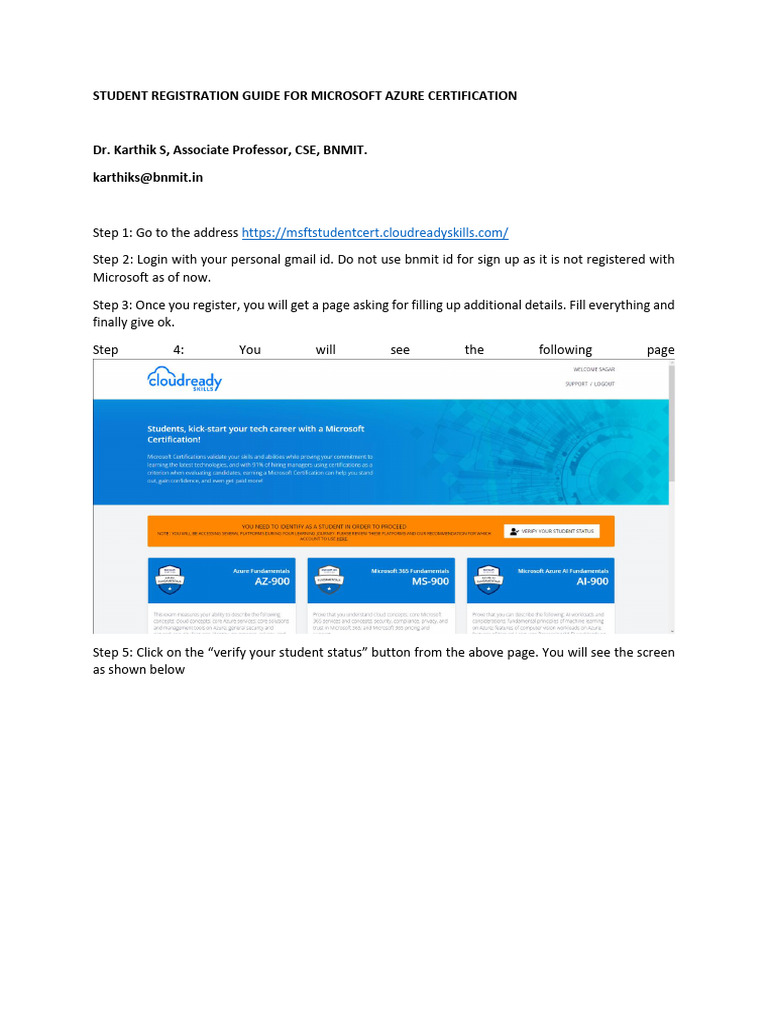 Student Registration Guide For Microsoft Azure Certification | PDF