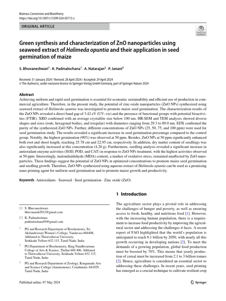 Green Synthesis and Characterization of Zno Nanoparticles Using Seaweed ...