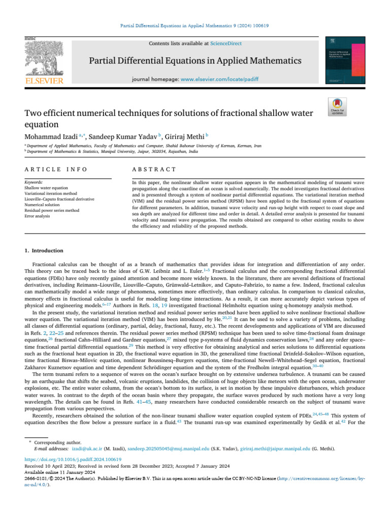Partial Differential Equations in Applied Mathematics: Mohammad Izadi ...