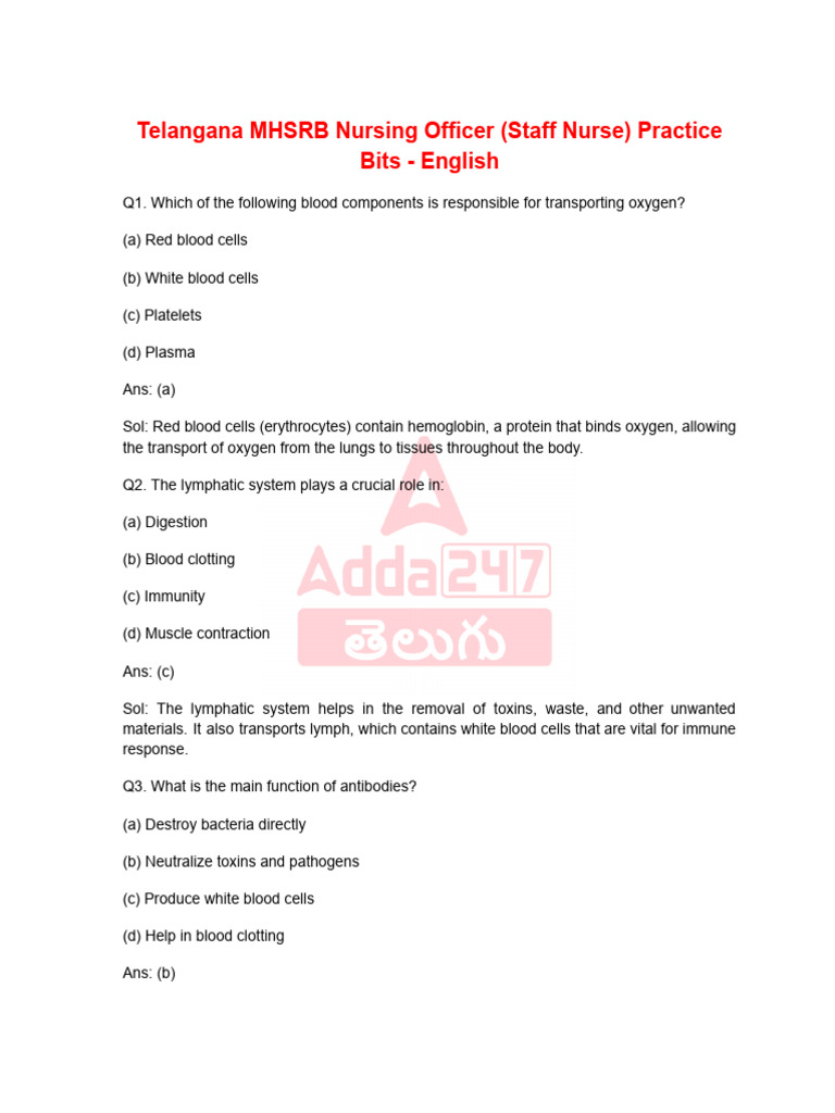 MHSRB Nursing Officer (Staff Nurse) Practice Bits | PDF | Nursing ...