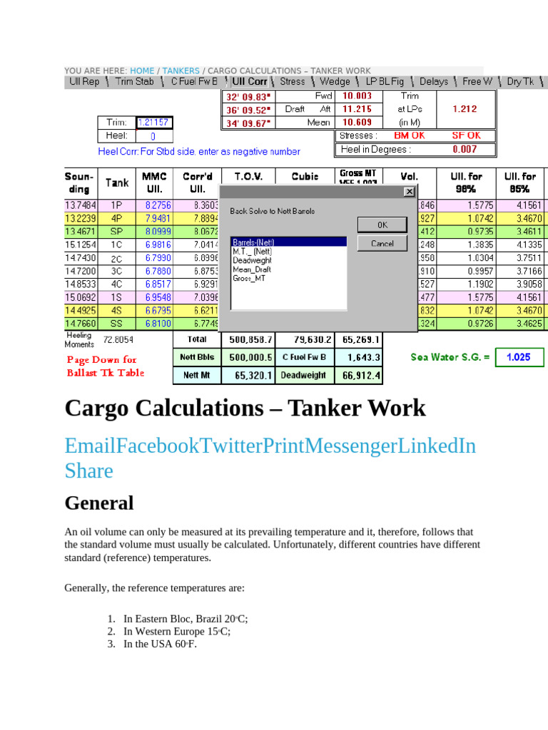 Tanker Cargo Volume Calculations Guide | PDF | Barrel (Unit) | Density