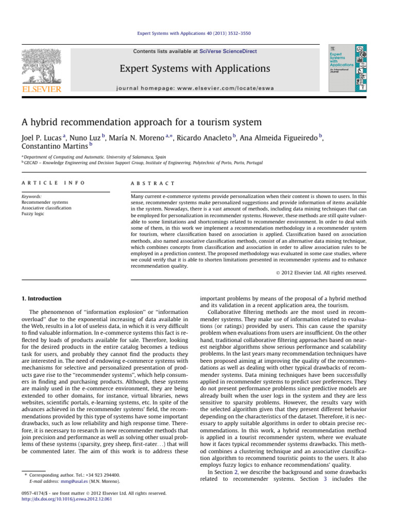 A Hybrid Recommendation Approach For A Tourism System | PDF