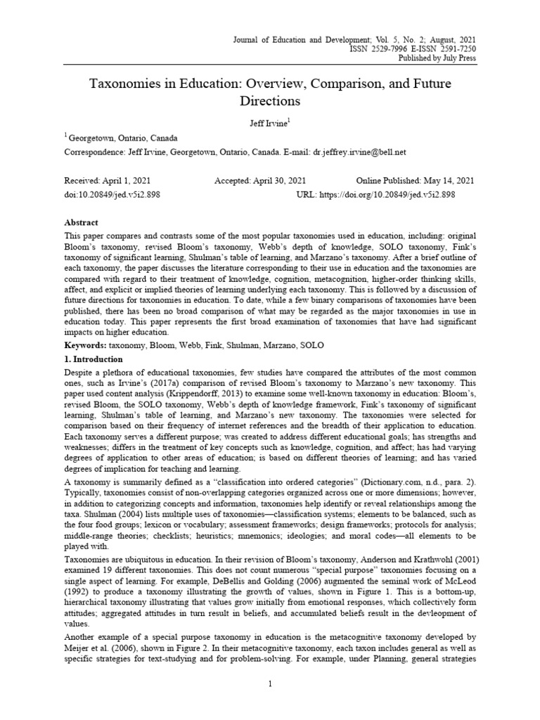 Taxonomies in Education Overview | PDF | Learning | Computers