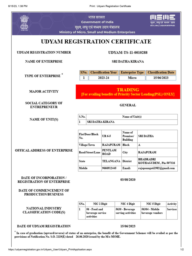Raja Udyam Aadhar | PDF
