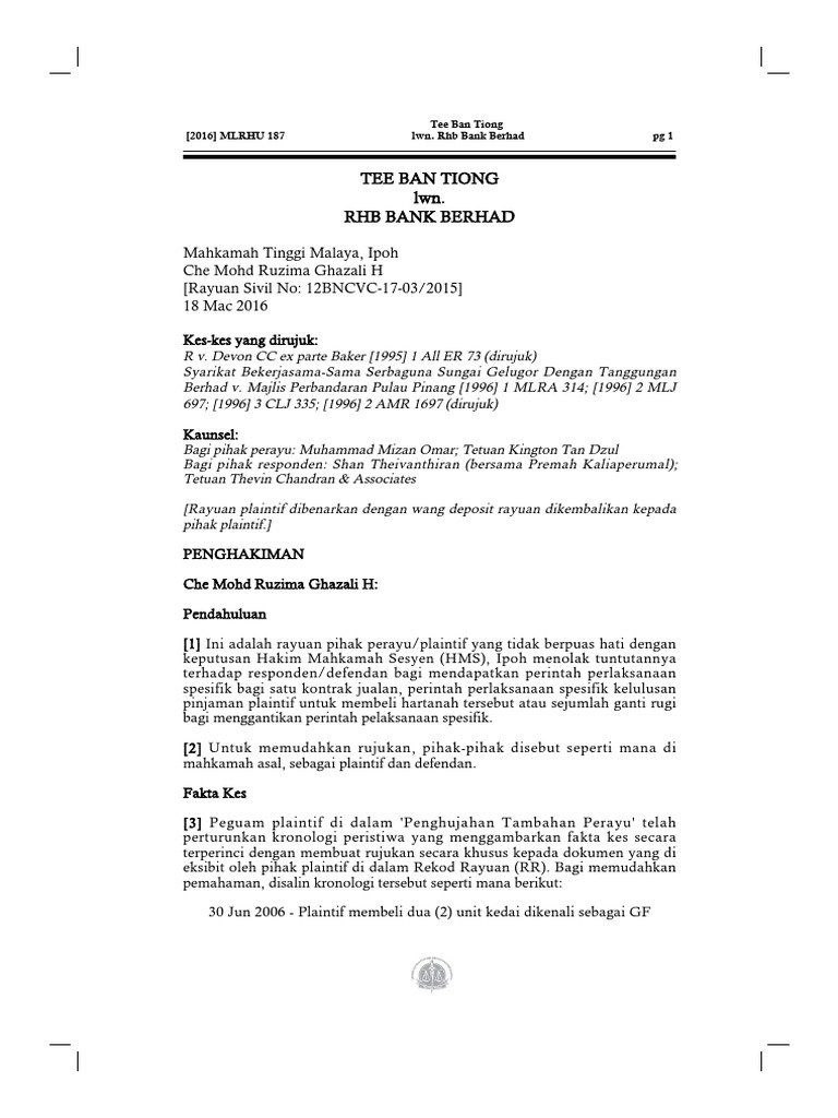 Tee Ban Tiong V RHB (2016) - Decision | PDF