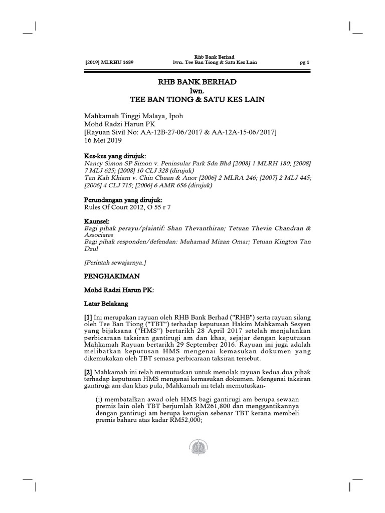 RHB V TEE BAN TIONG (2019) | PDF