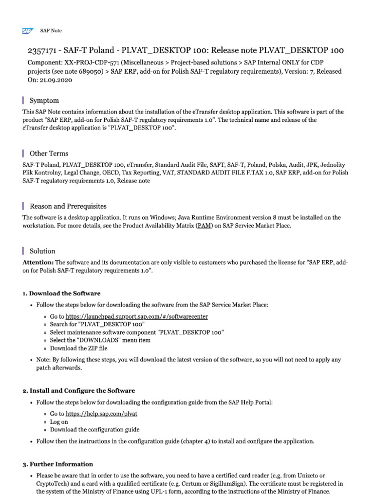 Sap Note - 2357171 | PDF