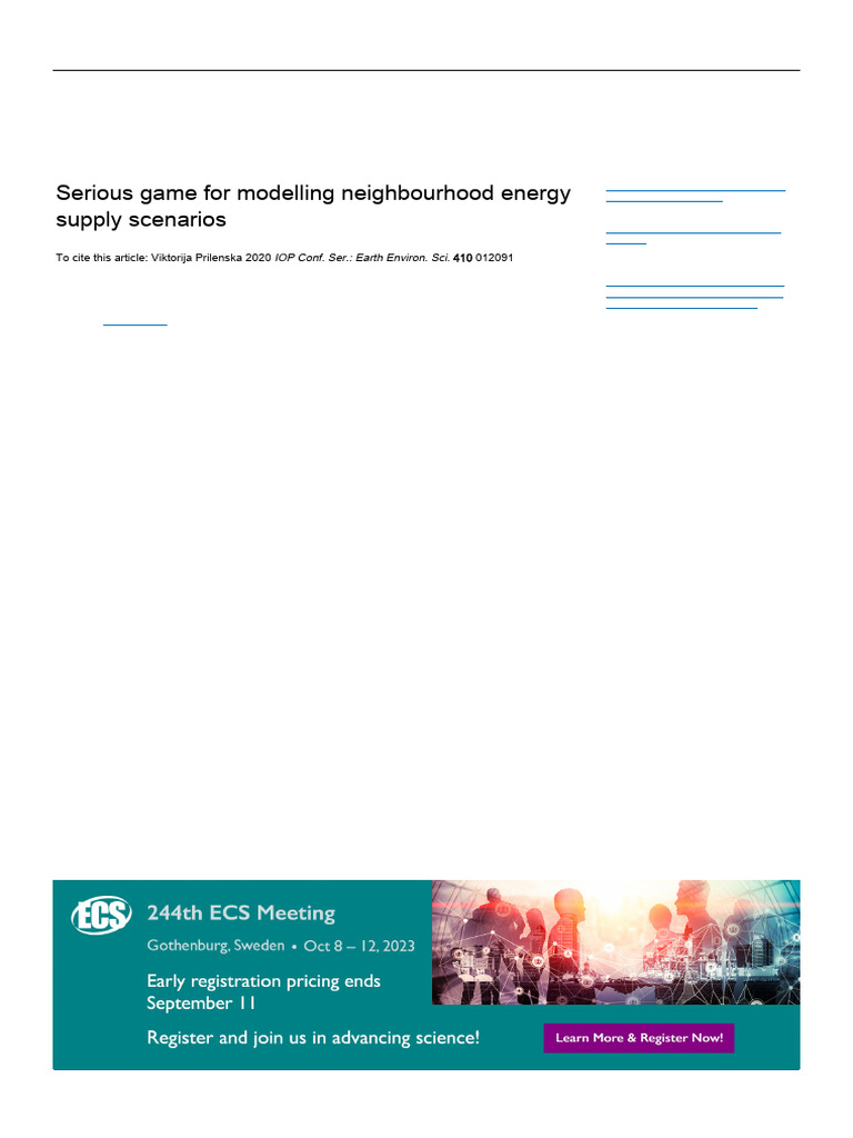 Prilenska - 2020 - Serious Game For Modelling Neighbourhood Energy | PDF