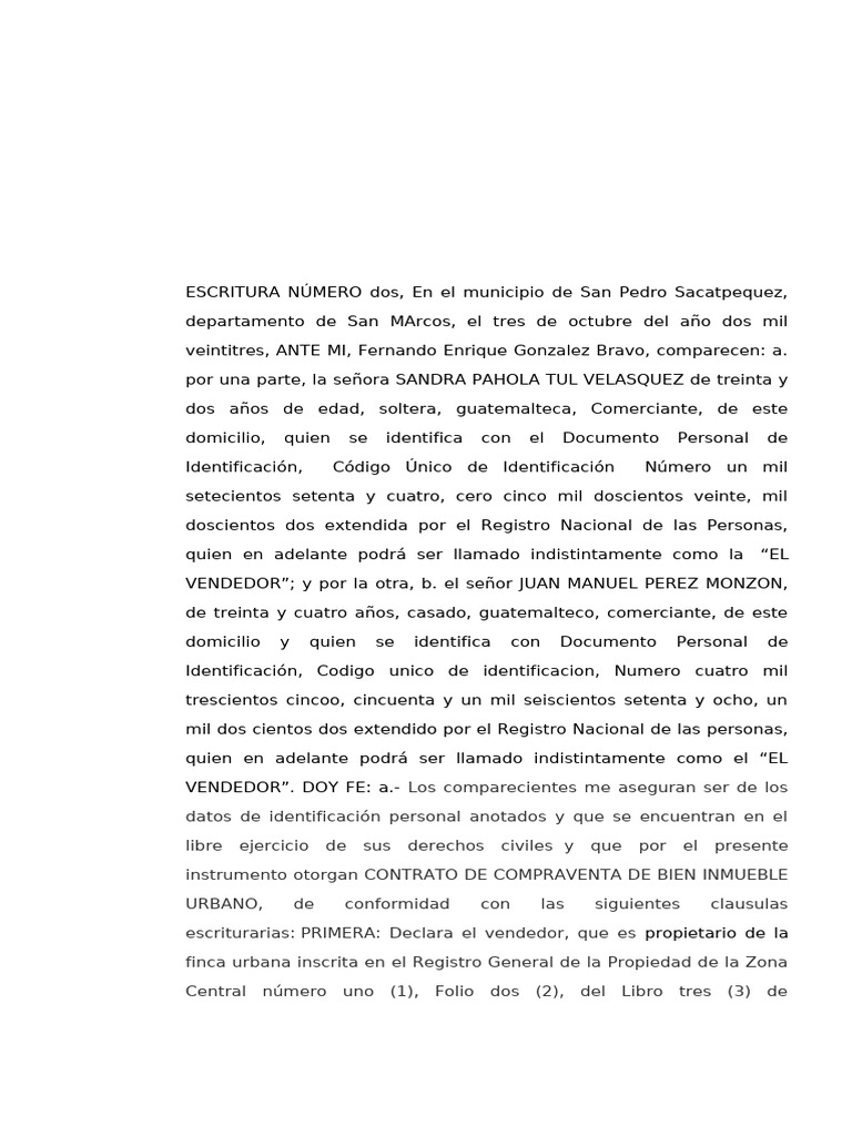 Contrato de Compraventa Inmueble San Marcos | PDF | Guatemala | Política