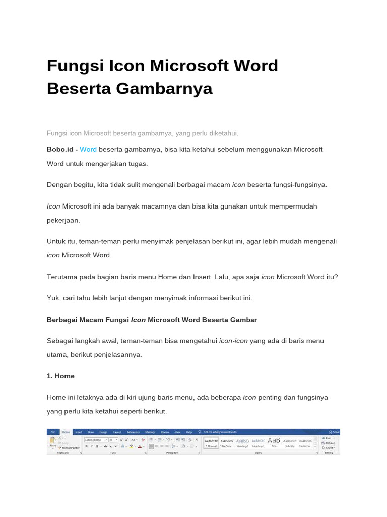 Fungsi Icon Microsoft Word Beserta Gambarnya | PDF