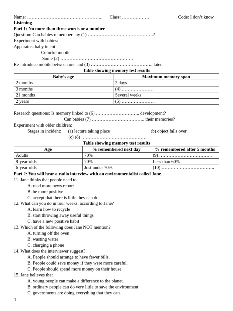 Progress Test 1 | PDF