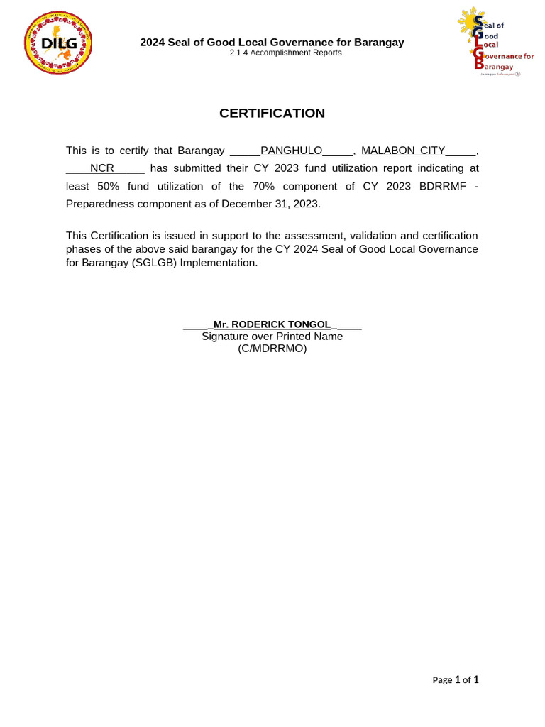 2 1 4 2 Certification Fund Util Correctness by LDRRMO PDF