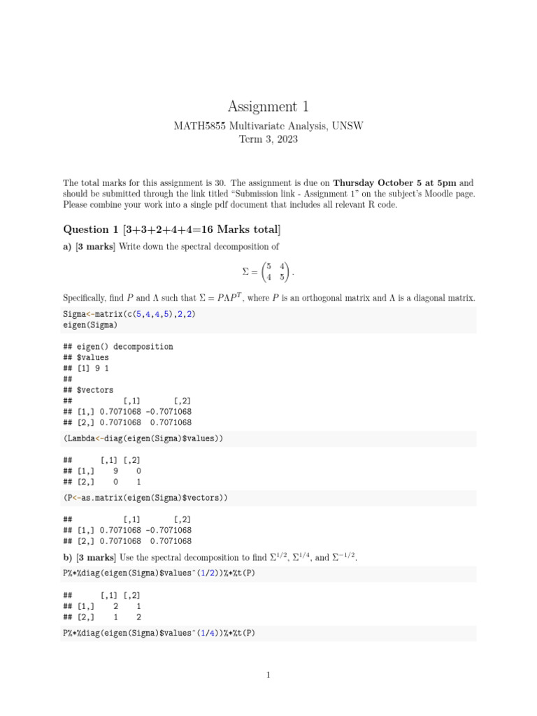 MATH5855 Assignment 1 Solution PDF | PDF