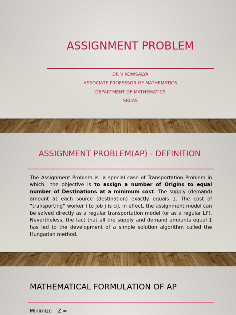 Assignment Problem | PDF