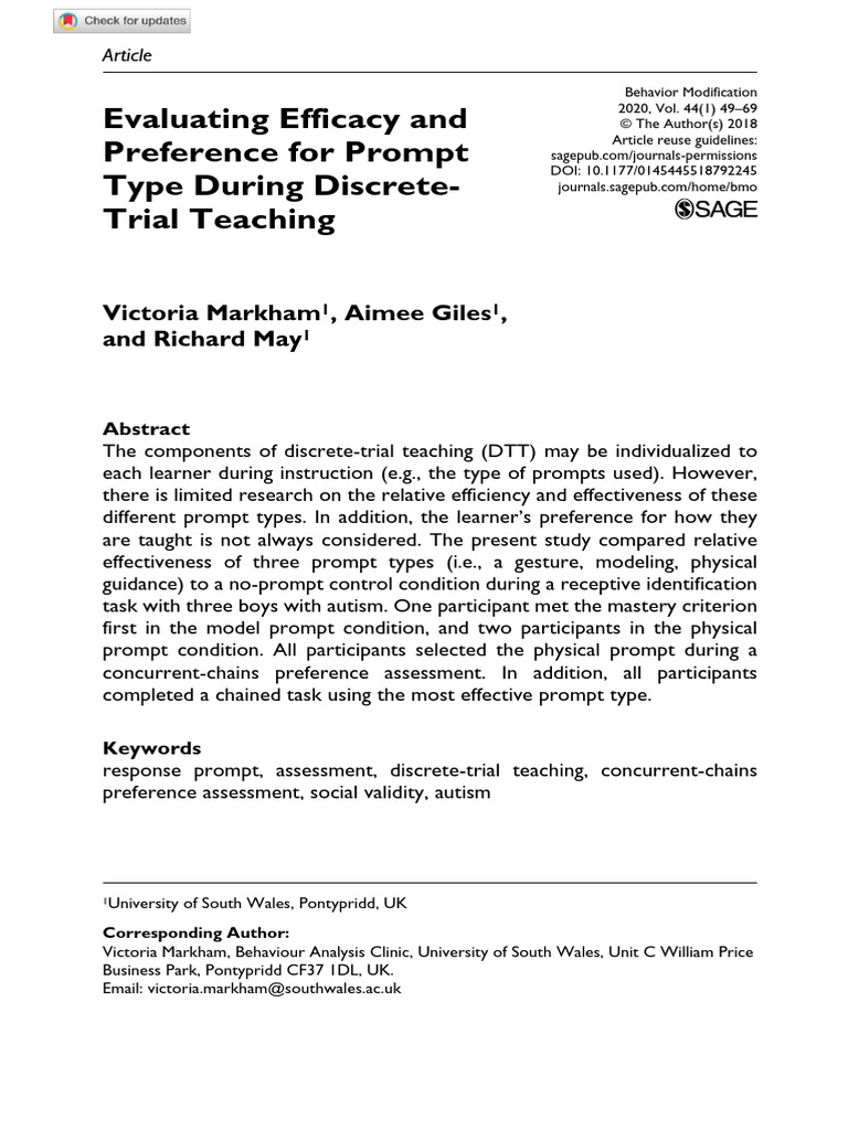 2020 - Markham Et Al - (DTT提示比較) Evaluating Efficacy and Preference for ...