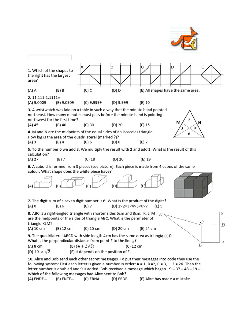 Kangaroo Math Paper | PDF