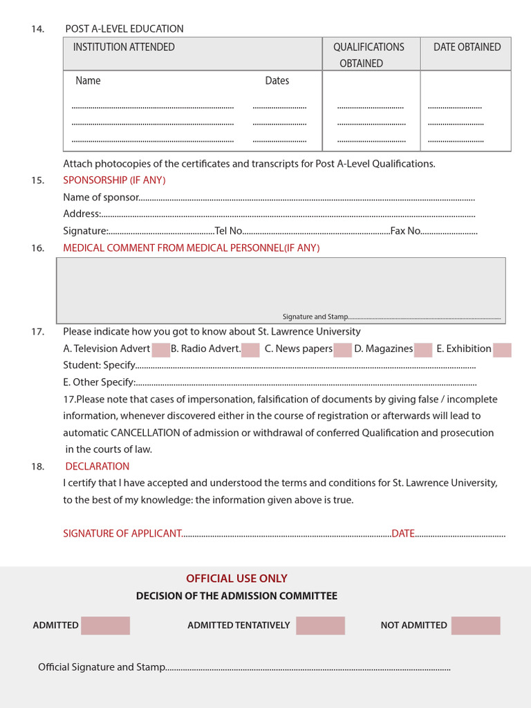 Slau Application Form | PDF