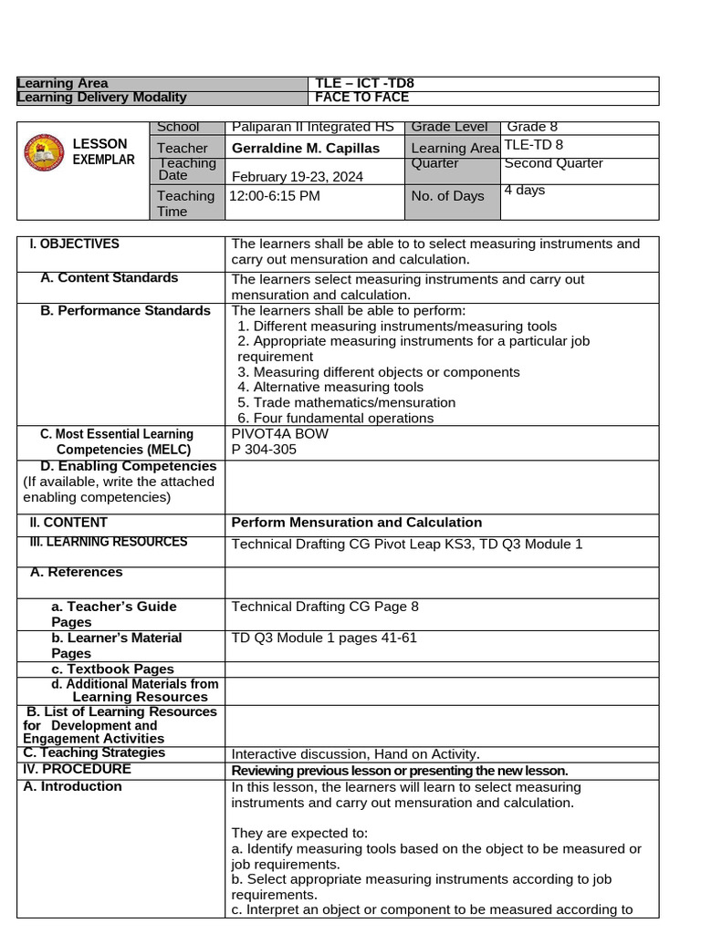 Lesson Exemplar Week 4 Sy 2023 Pdf