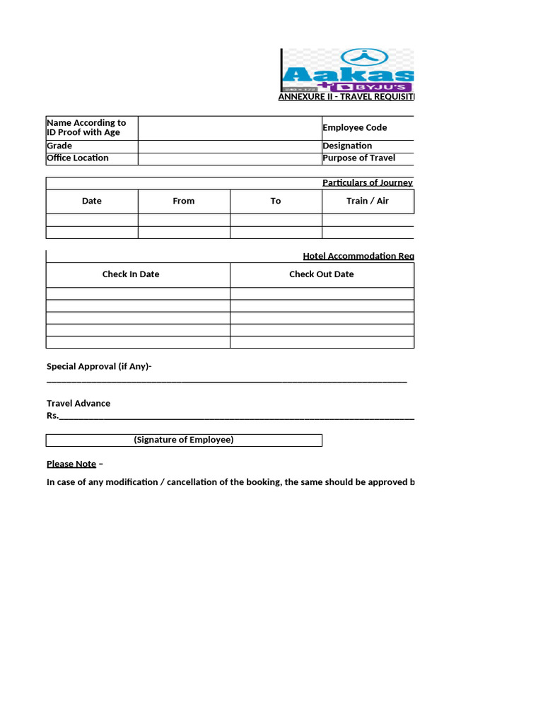 Employee Travel Requisition Form | PDF