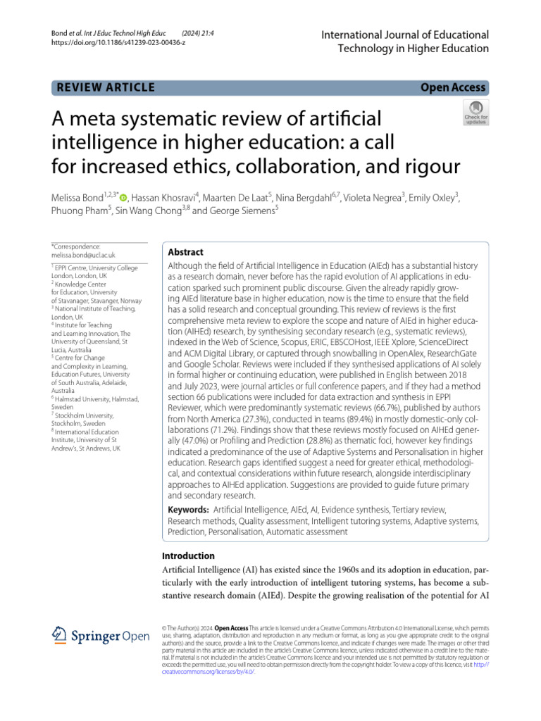 A Meta Systematic Review of Artificial Intelligence in Higher Education ...
