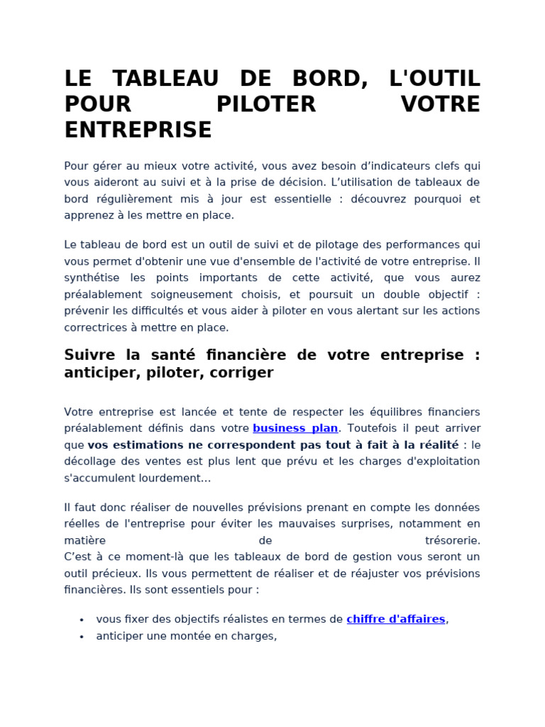 Le Tableau de Bord | PDF