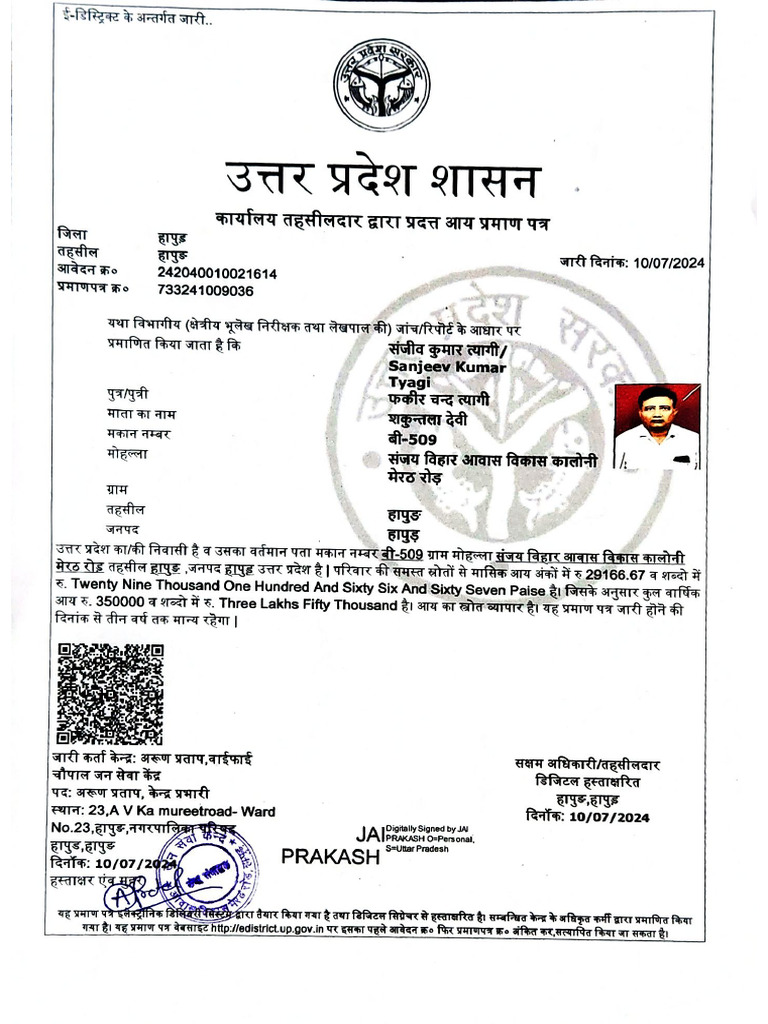 Income certificate pdf