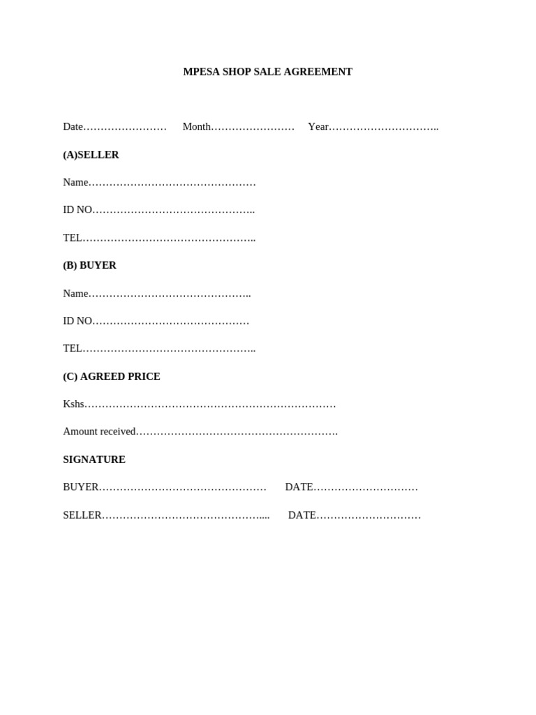 Mpesa shop sale agreement pdf