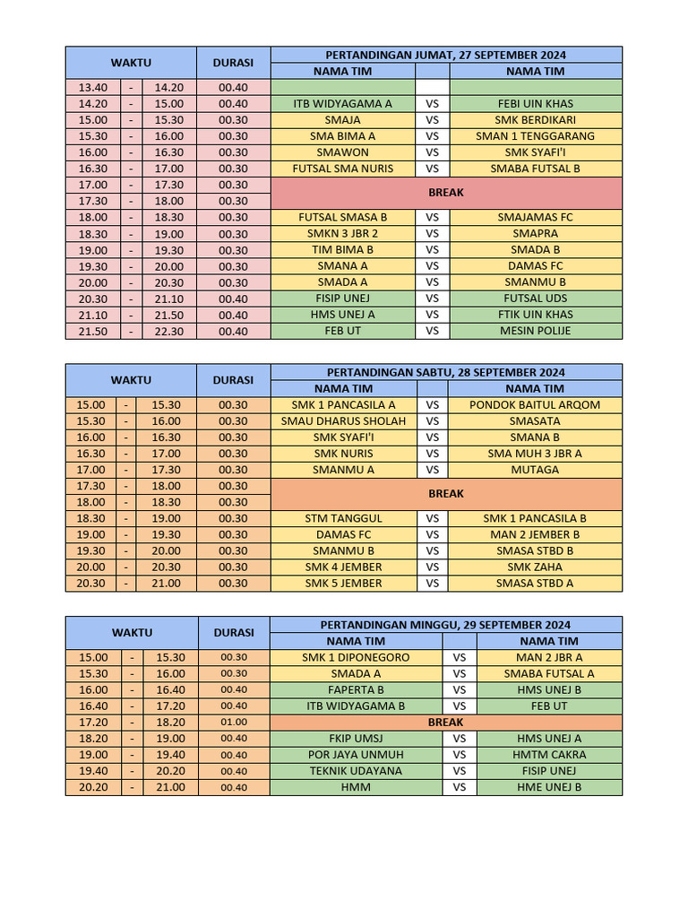 Jadwal Pertandingan 27 29 September 2024 Pdf