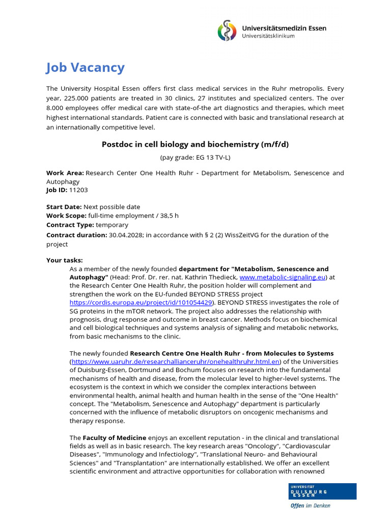 Postdoc Research Center One Health Ruhr | PDF