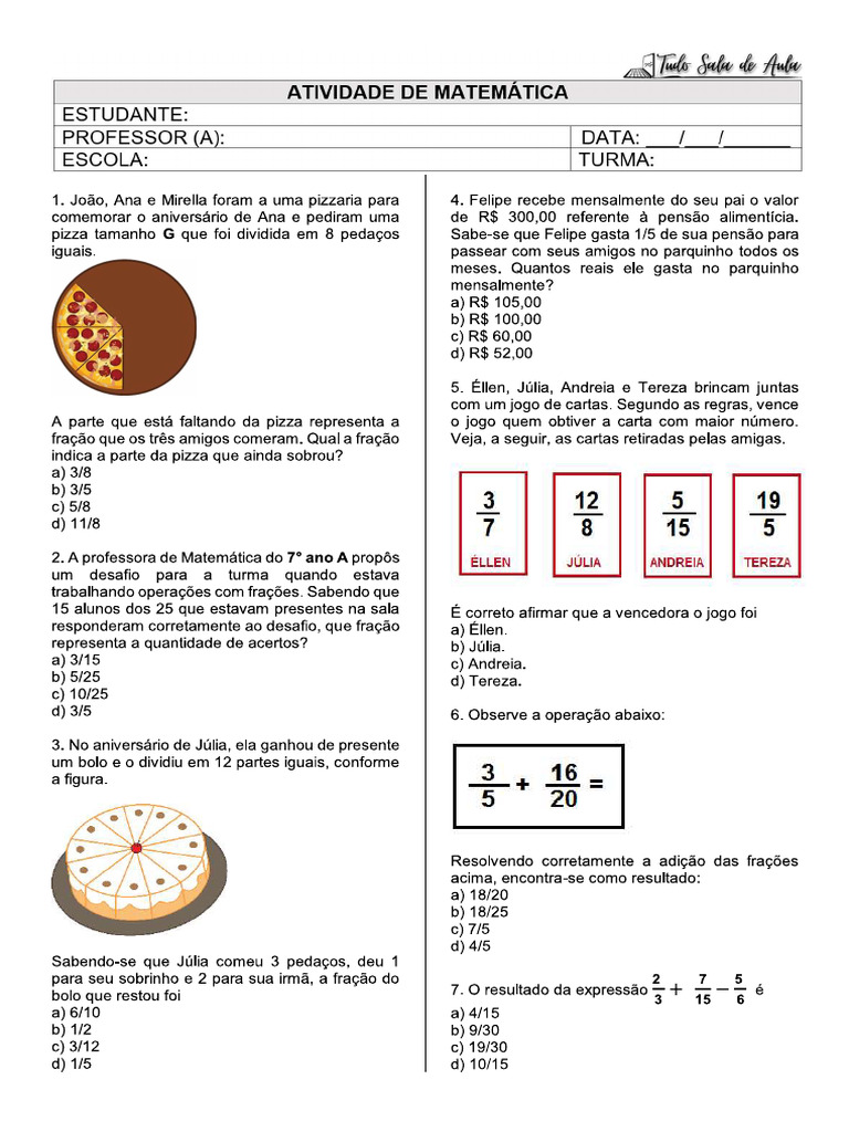 Atividades Fração 6 Ano | PDF