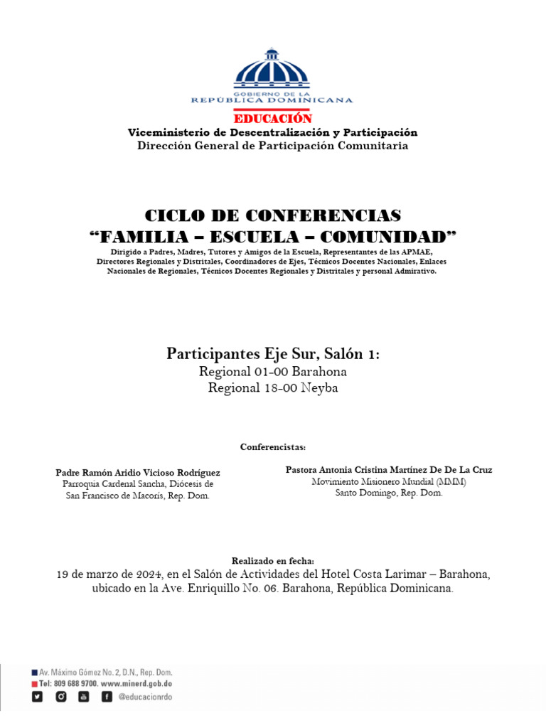 Ciclo de Conferencias sobre Familia e Educação | PDF