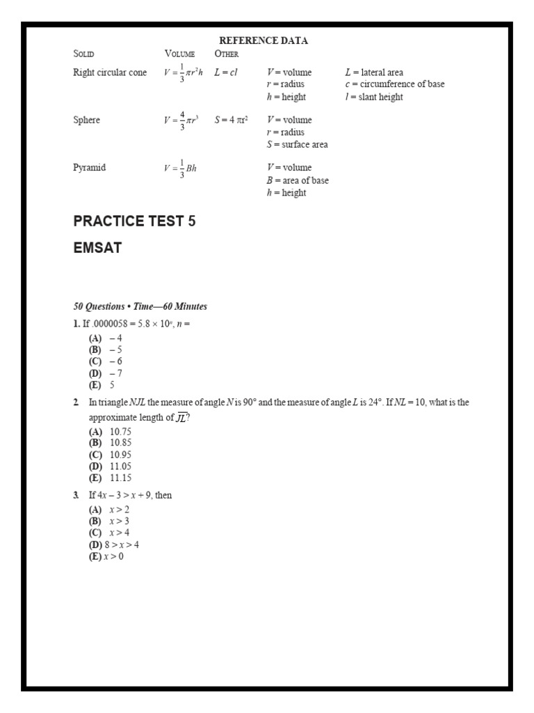 Emsat Practice Test 5 | PDF