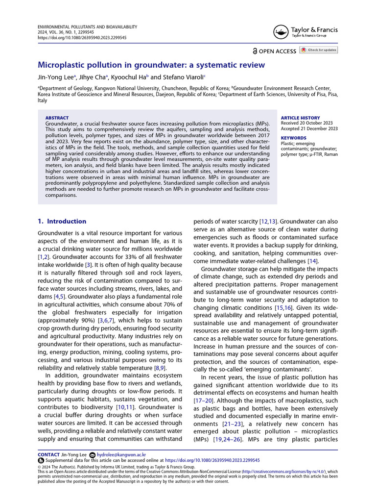 Microplastic Pollution In Groundwater A Systematic Review Pdf