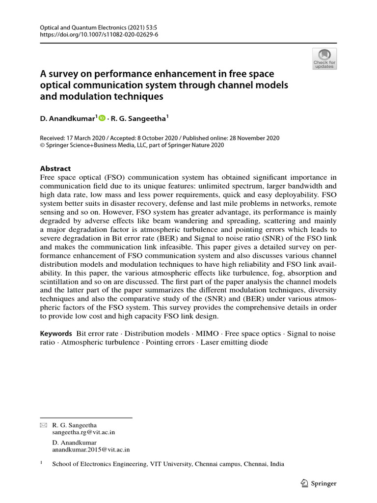 A survey on performance enhancement in free space optical communication