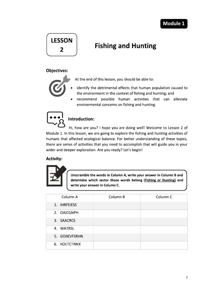 Geelect 1 Module 1 Lesson 2 Fishing and Hunting | PDF