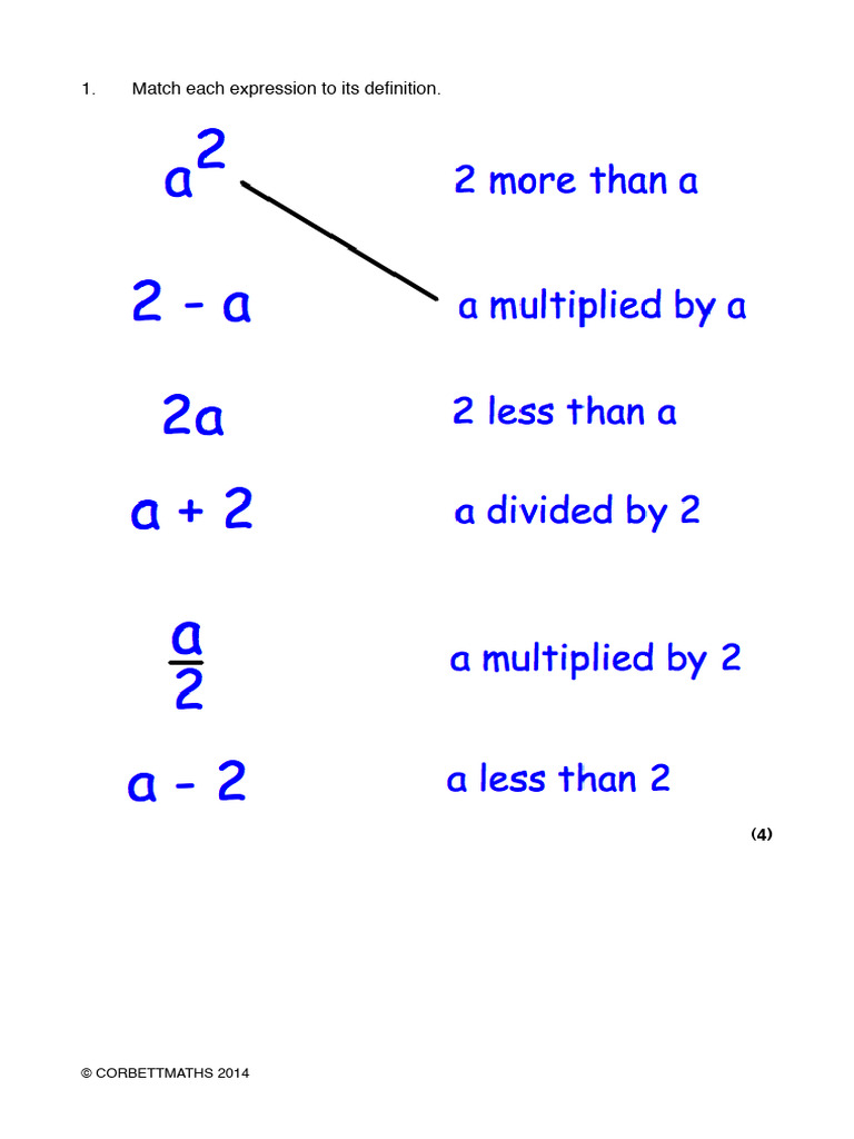 Match Each Expression To Its Definition.: © Corbettmaths 2014 | PDF