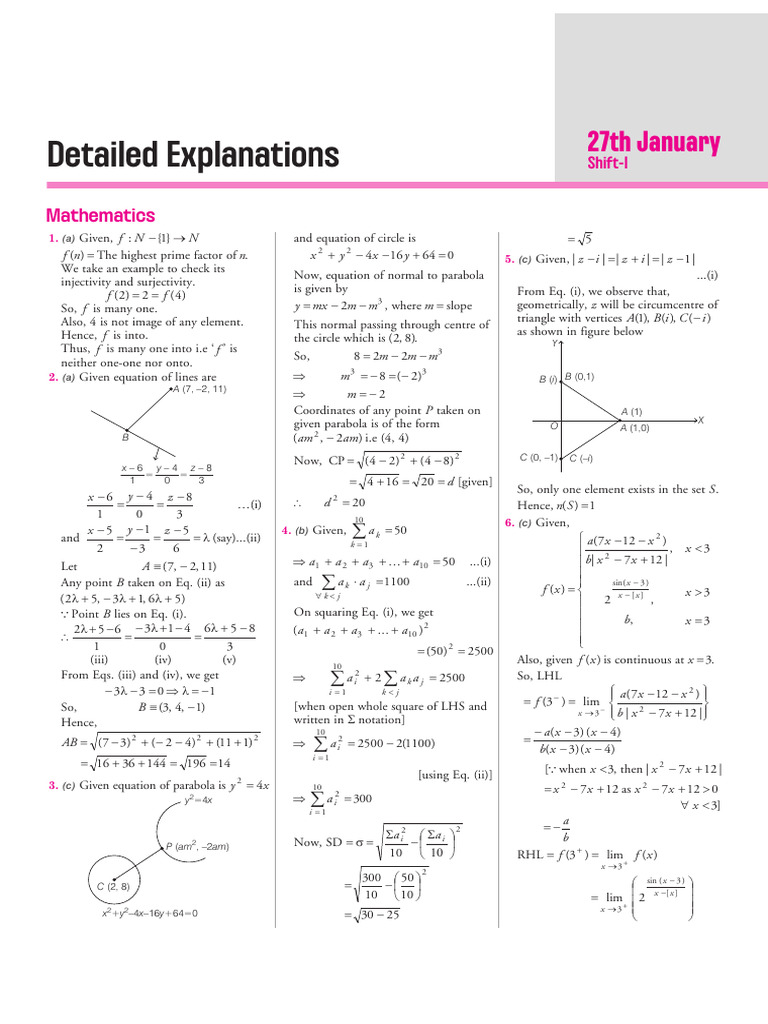 27 January Shift I Maths | PDF