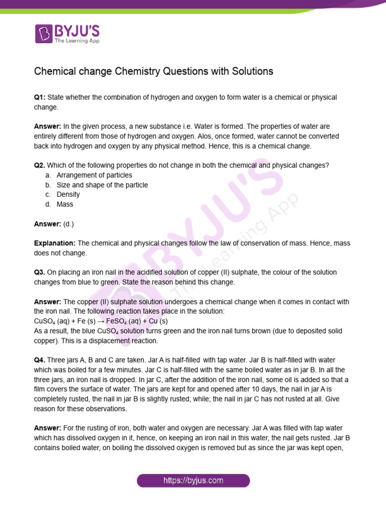 Chemical Change Questions | PDF