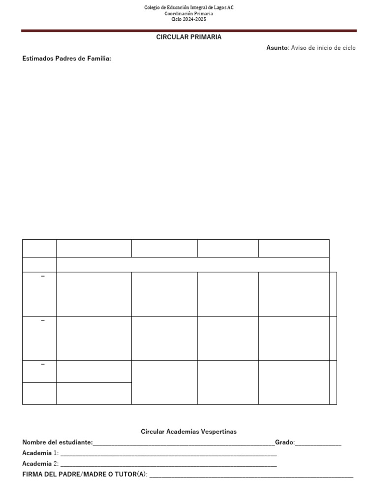 Circular Inicio de Cursos (1) - 1 | PDF
