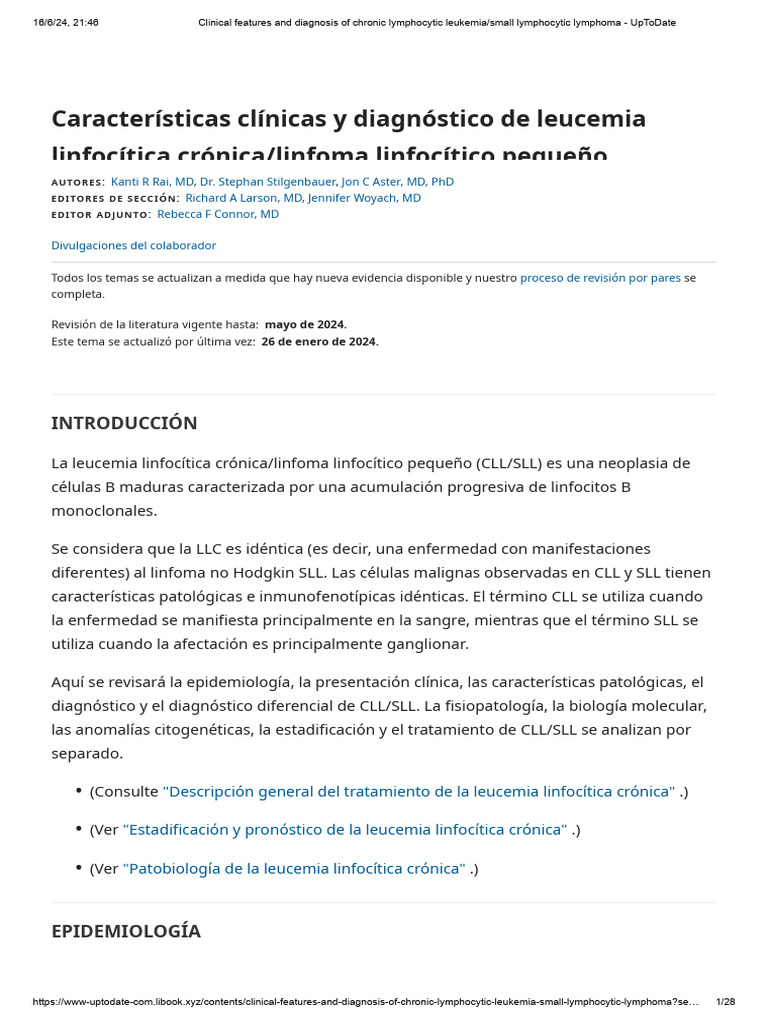 Clinical Features and Diagnosis of Chronic Lymphocytic Leukemia - Small ...