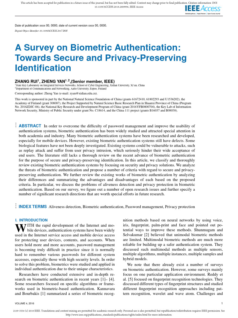 A Survey On Biometric Authentication Toward Secure | PDF