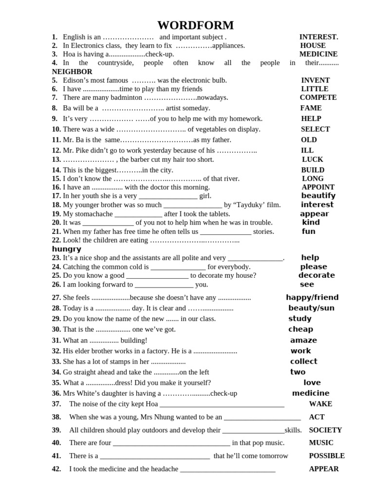 Bai Tap Word Form 7 | PDF