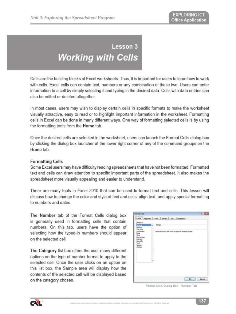 Working With Cells: Lesson 3 | PDF