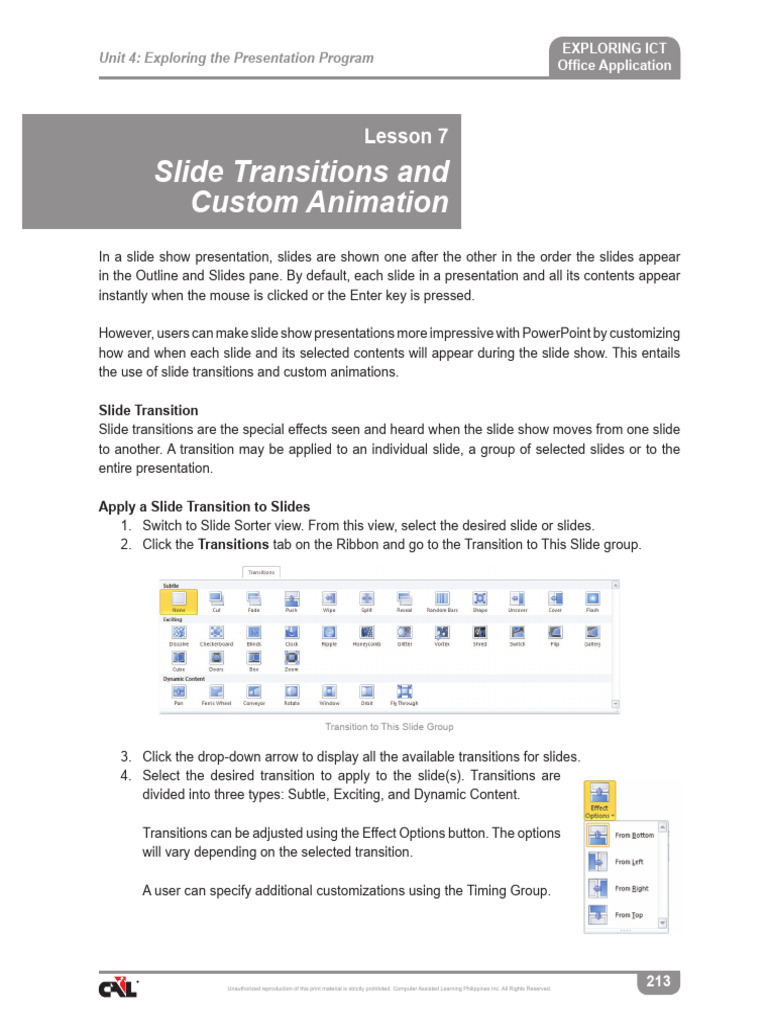 Slide Transitions and Custom Animation: Lesson 7 | PDF