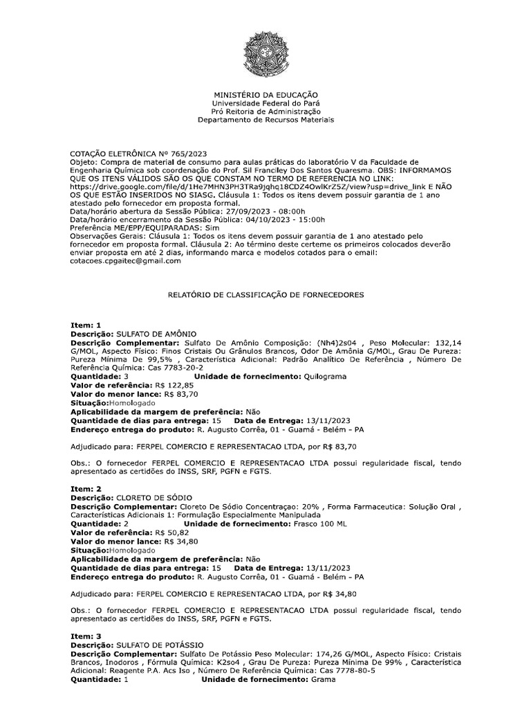 Cotao Eletrnica N 765-2023-Itec | PDF