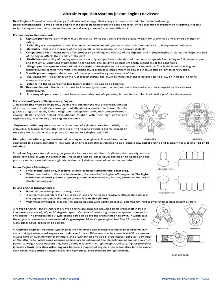 Aircraft Propulsion Systems Piston Engine Reviewer Pdf