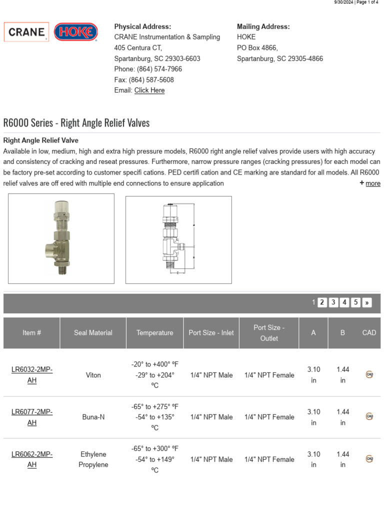 R6000 Right Angle Relief Valves Guide | PDF | Valve