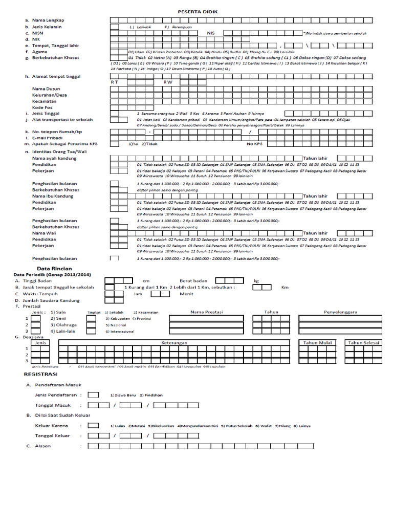 Contoh Formulir Data Siswa Pdf