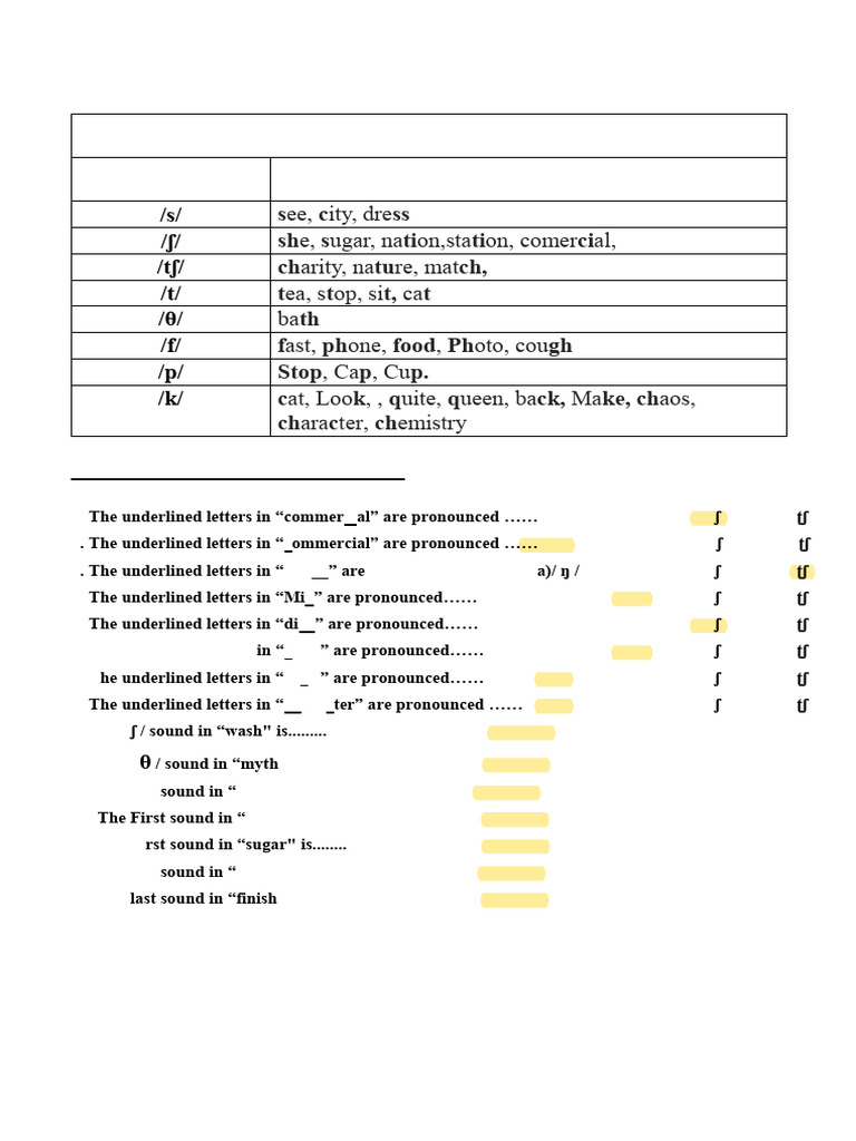 Voiceless Consonant Sounds With Answers | PDF